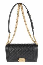 CHANEL Black Grained Leather Boy Bag Medium